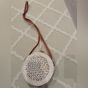 Brown and White Woven Crossbody Bag